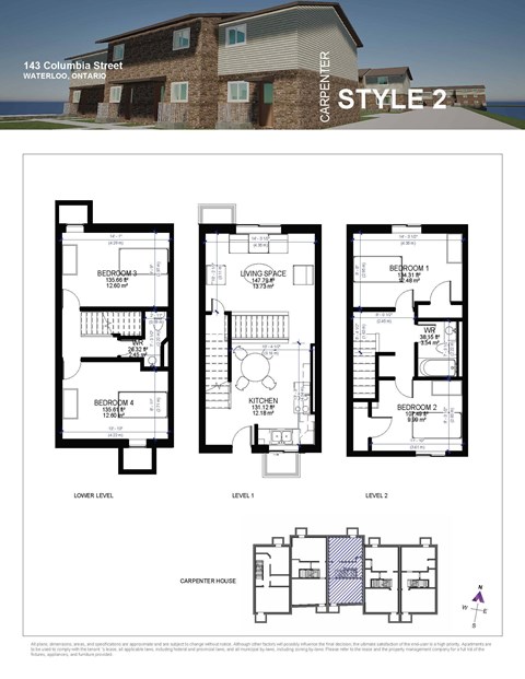 Floor plan for 4 beds, 2 baths, 136 sqft
